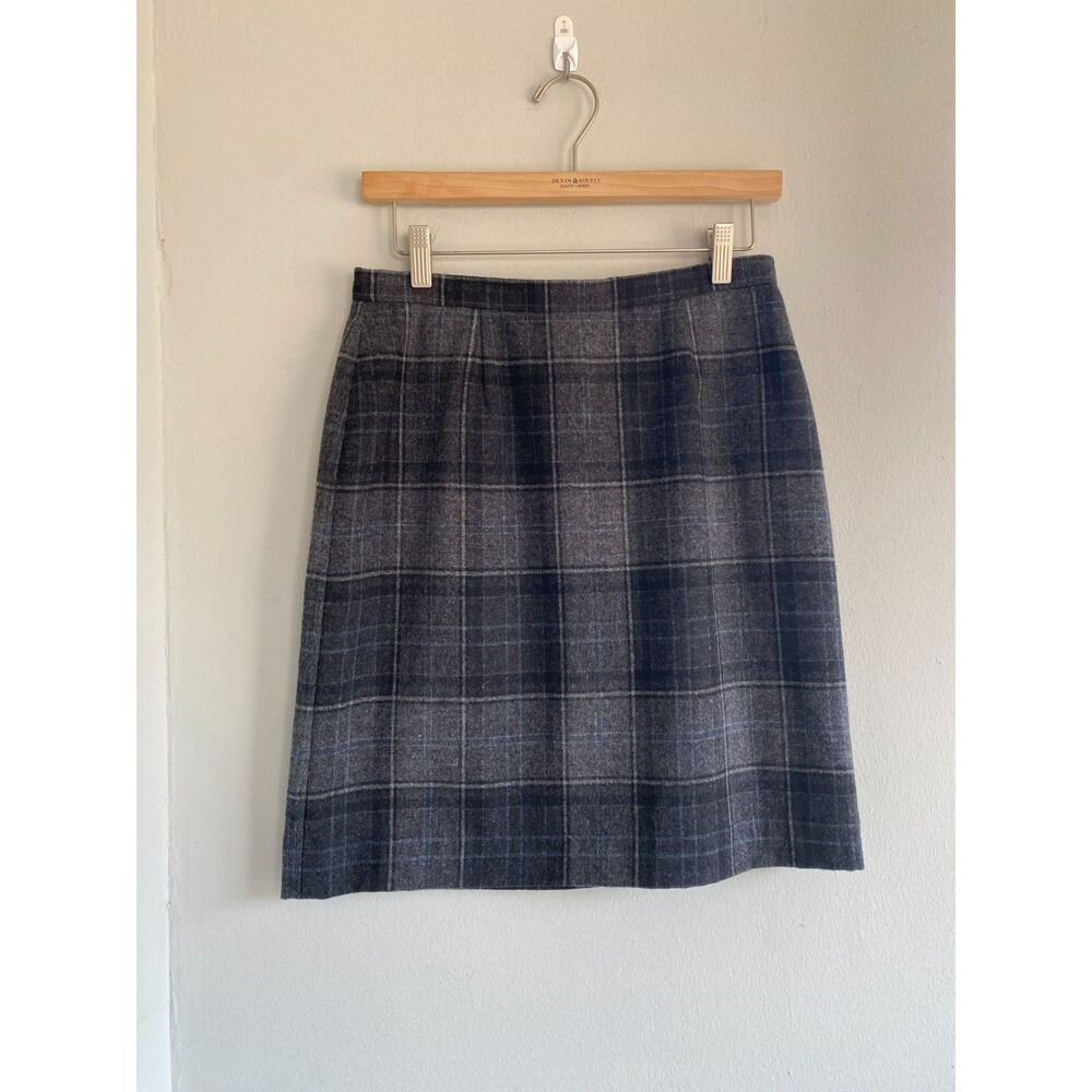 Annex Size 6 Skirt Gray Black Plaid Pencil Skirt Wool Blend with Back Slit